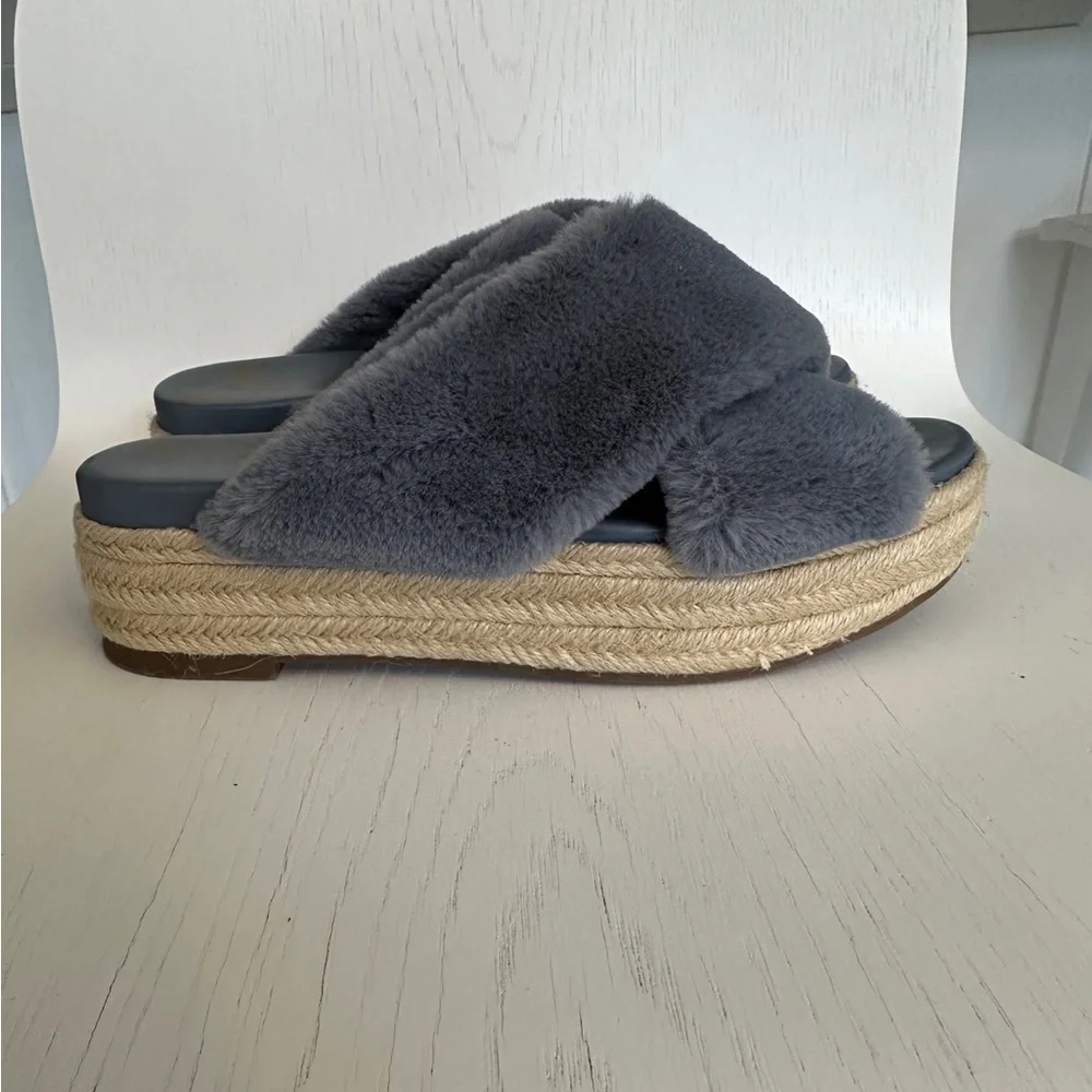 Sam Edelman ZIA Faux Fur Platform Espadrille Slipper Wedge Size 8.5